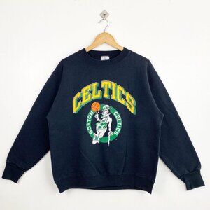 Vintage 90s Boston Celtics Crewneck Sweatshirt - NBA - Print Logo - Black Color